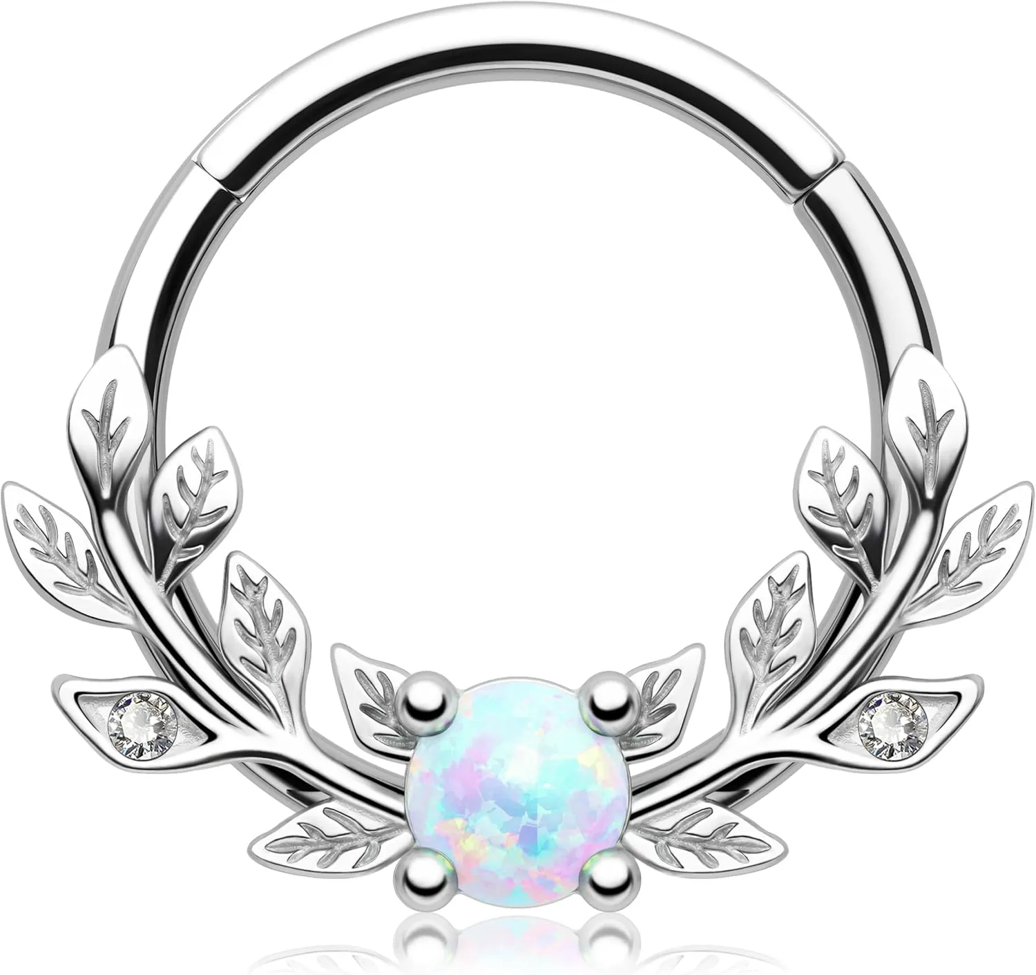 Melighting Opal Septum Ring 16G Vine Septum Jewelry Stainless Steel 316L Septum Piercing 10mm Daith Piercing Jewelry 8mm Conch Helix Earring Cartilage Earring for Women