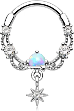 Melighting Septum Ring 16G Opal Septum Jewelry Stainless Steel 316L Dangle Daith Piercing Jewelry Star Conch Piercing Jewelry Septum Piercing for Women