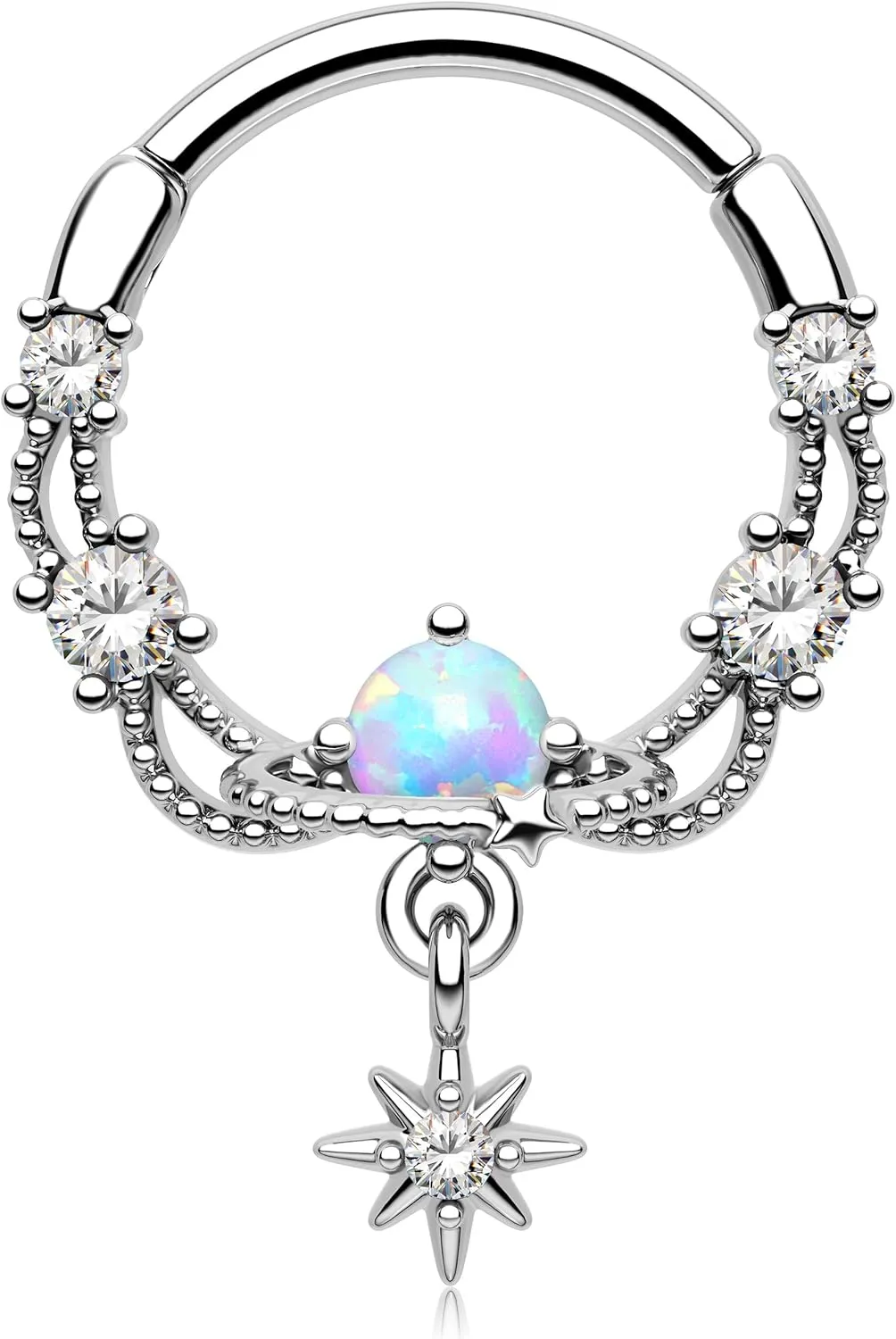 Melighting Septum Ring 16G Opal Septum Jewelry Stainless Steel 316L Dangle Daith Piercing Jewelry Star Conch Piercing Jewelry Septum Piercing for Women