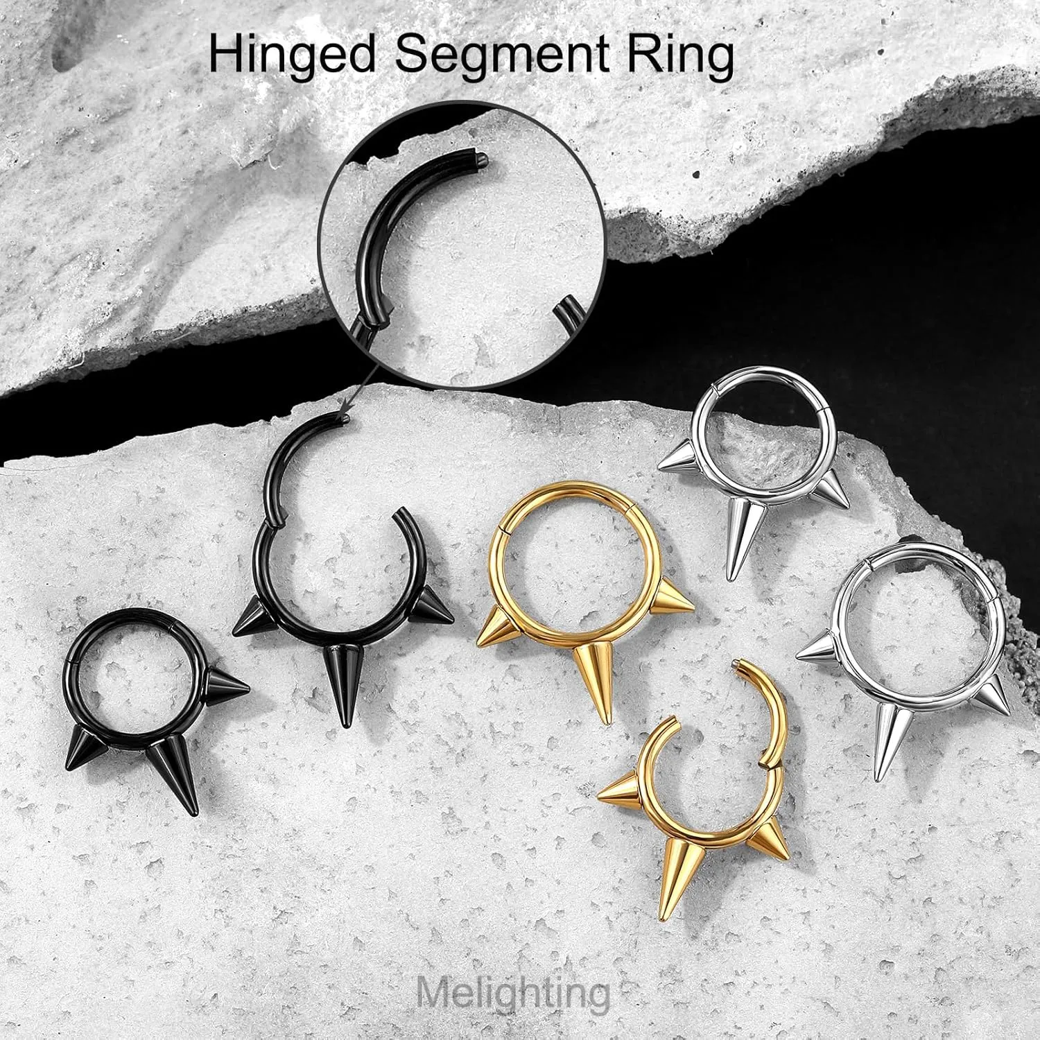 Melighting Spike Septum Ring 16G Septum Jewelry Hoop Stainless Steel 316L Cartilage Earring Hinged Spike Daith Piercing Jewelry for Women