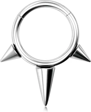 Melighting Spike Septum Ring 16G Septum Jewelry Hoop Stainless Steel 316L Cartilage Earring Hinged Spike Daith Piercing Jewelry for Women