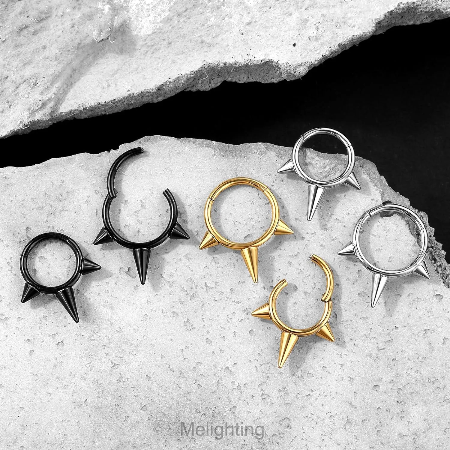 Melighting Spike Septum Ring 16G Septum Jewelry Hoop Stainless Steel 316L Cartilage Earring Hinged Spike Daith Piercing Jewelry for Women