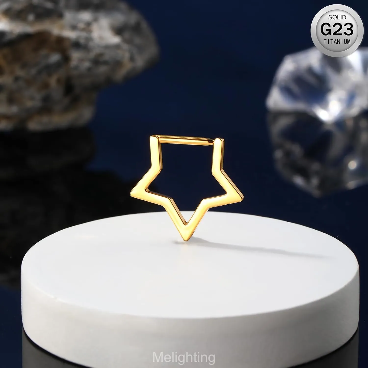 Melighting Titanium Star Septum Ring 16G, 8mm Solid Titanium G23 Daith Piercing Jewelry, Clicker Conch Helix Earring for Women