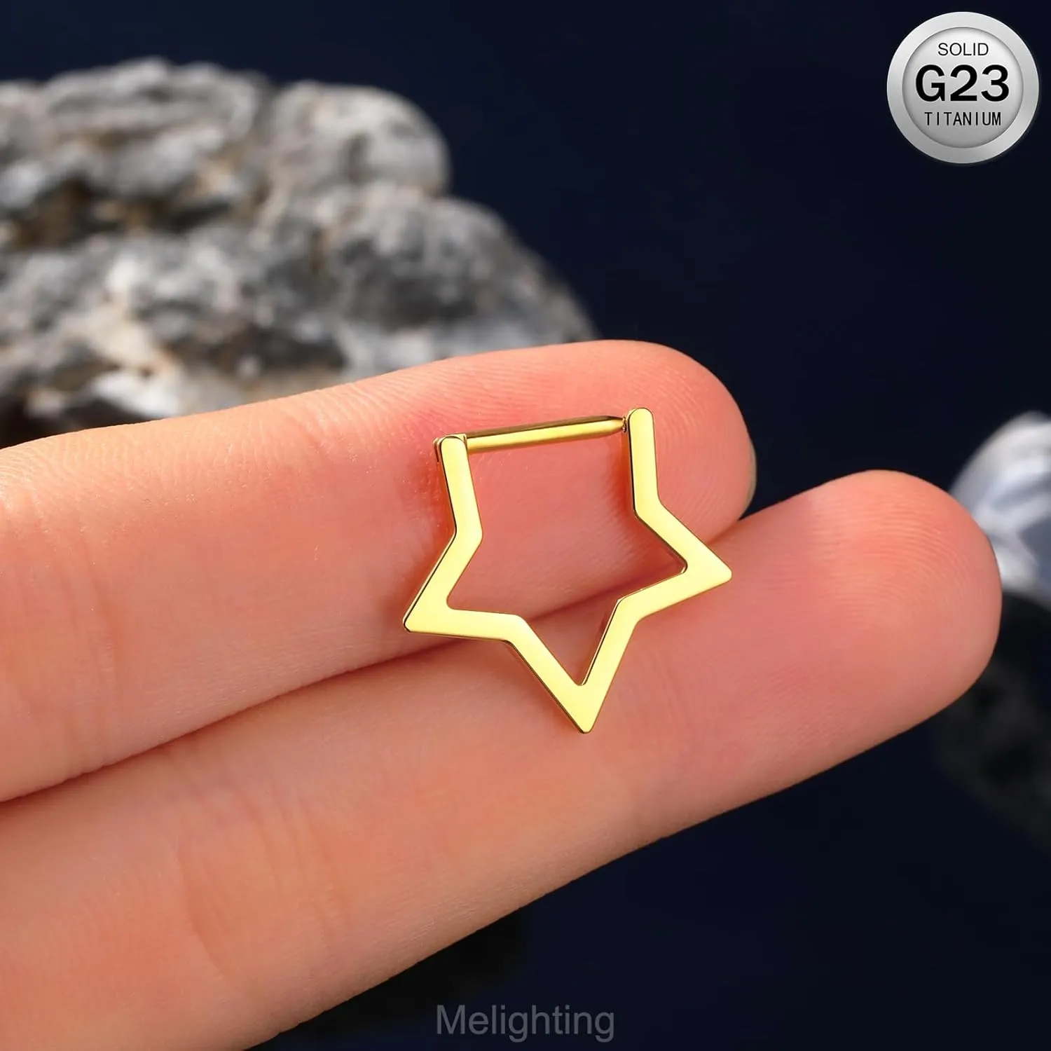 Melighting Titanium Star Septum Ring 16G, 8mm Solid Titanium G23 Daith Piercing Jewelry, Clicker Conch Helix Earring for Women