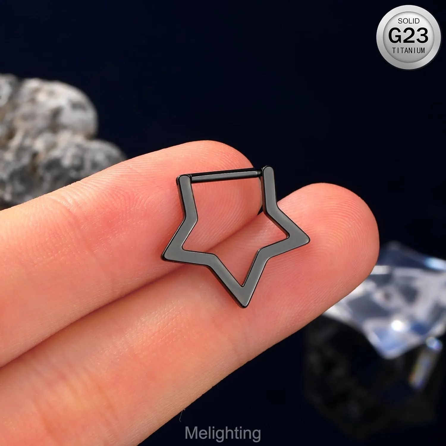 Melighting Titanium Star Septum Ring 16G, 8mm Solid Titanium G23 Daith Piercing Jewelry, Clicker Conch Helix Earring for Women