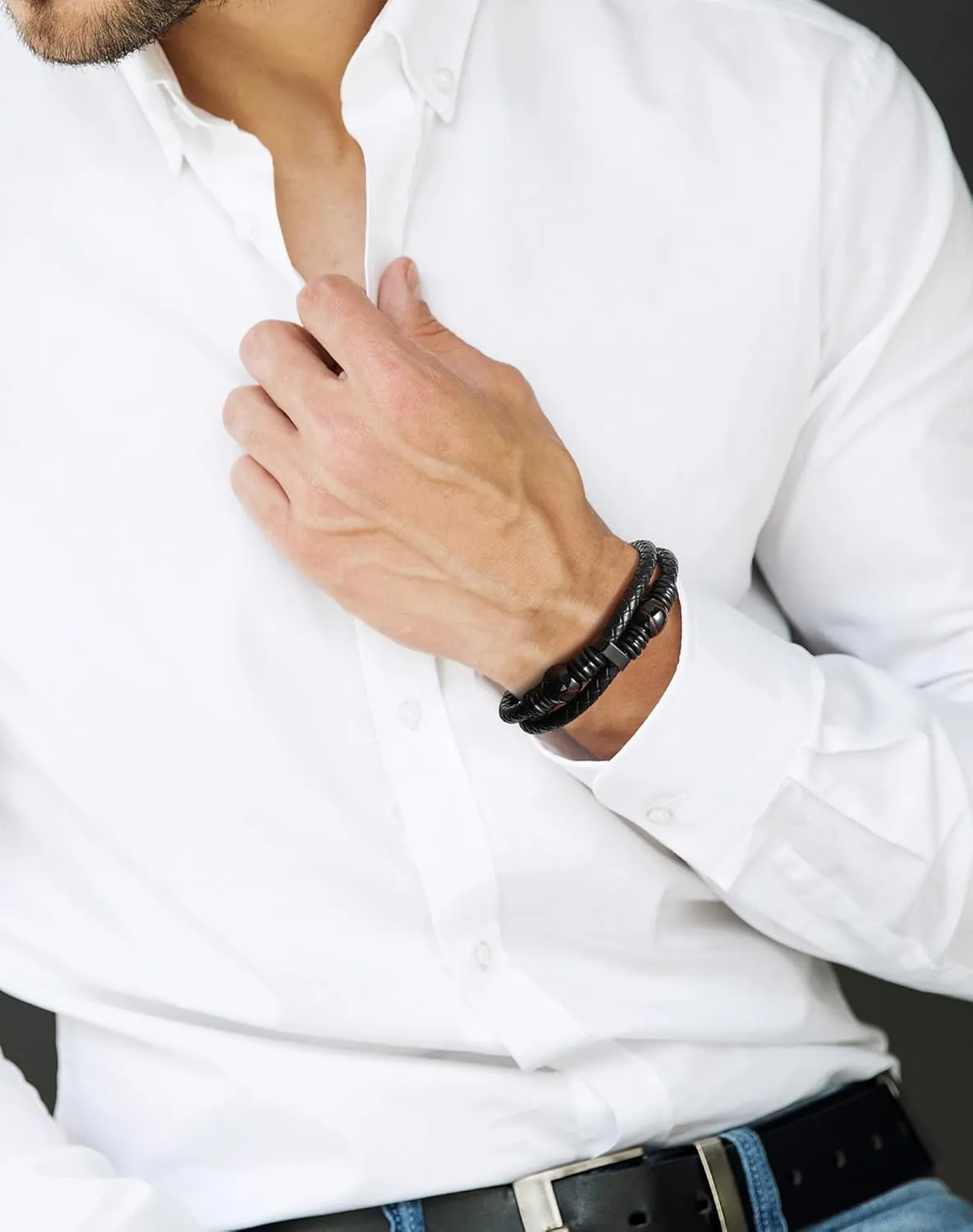 Mens Cuff Baseball Sport Bracelet - 18K Gold Plated Stainless Steel Leather Bracelets for Men - Double Row Punk Jewelry