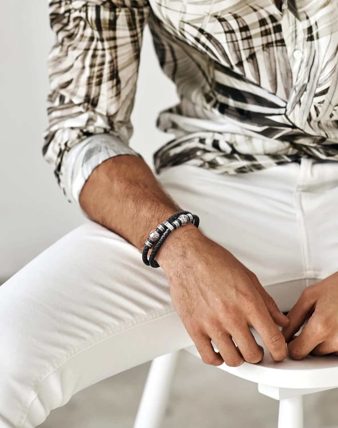Mens Cuff Baseball Sport Bracelet - 18K Gold Plated Stainless Steel Leather Bracelets for Men - Double Row Punk Jewelry