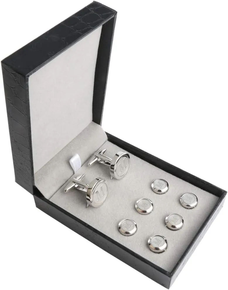 Mens Cufflinks and Studs Tuxedo Shirts Business Wedding Initials Alphabet A-Z Gift Set