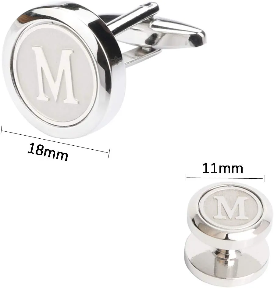 Mens Cufflinks and Studs Tuxedo Shirts Business Wedding Initials Alphabet A-Z Gift Set