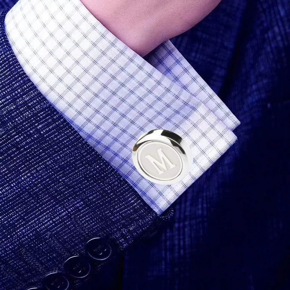Mens Cufflinks and Studs Tuxedo Shirts Business Wedding Initials Alphabet A-Z Gift Set