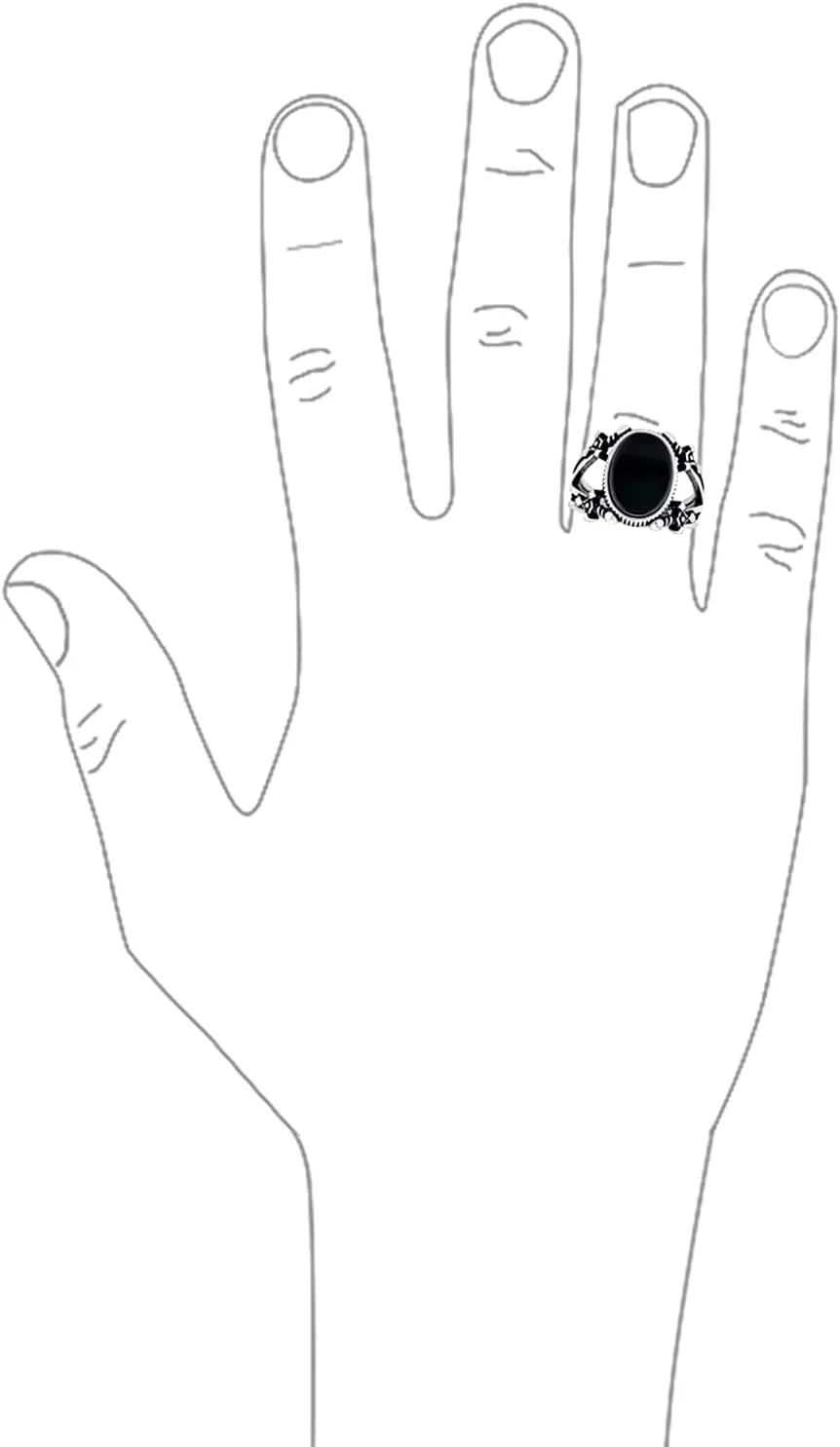 Mens Double Swords Shank Black Onyx Statement Oval Signet Ring Silver Black Onyx / 8