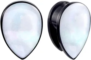 Mens Ear Gauges Plugs, Stainless Steel Tunnels for Ears Women Teardrop Shape with Shell Pierced Earrings for Women 2pcs