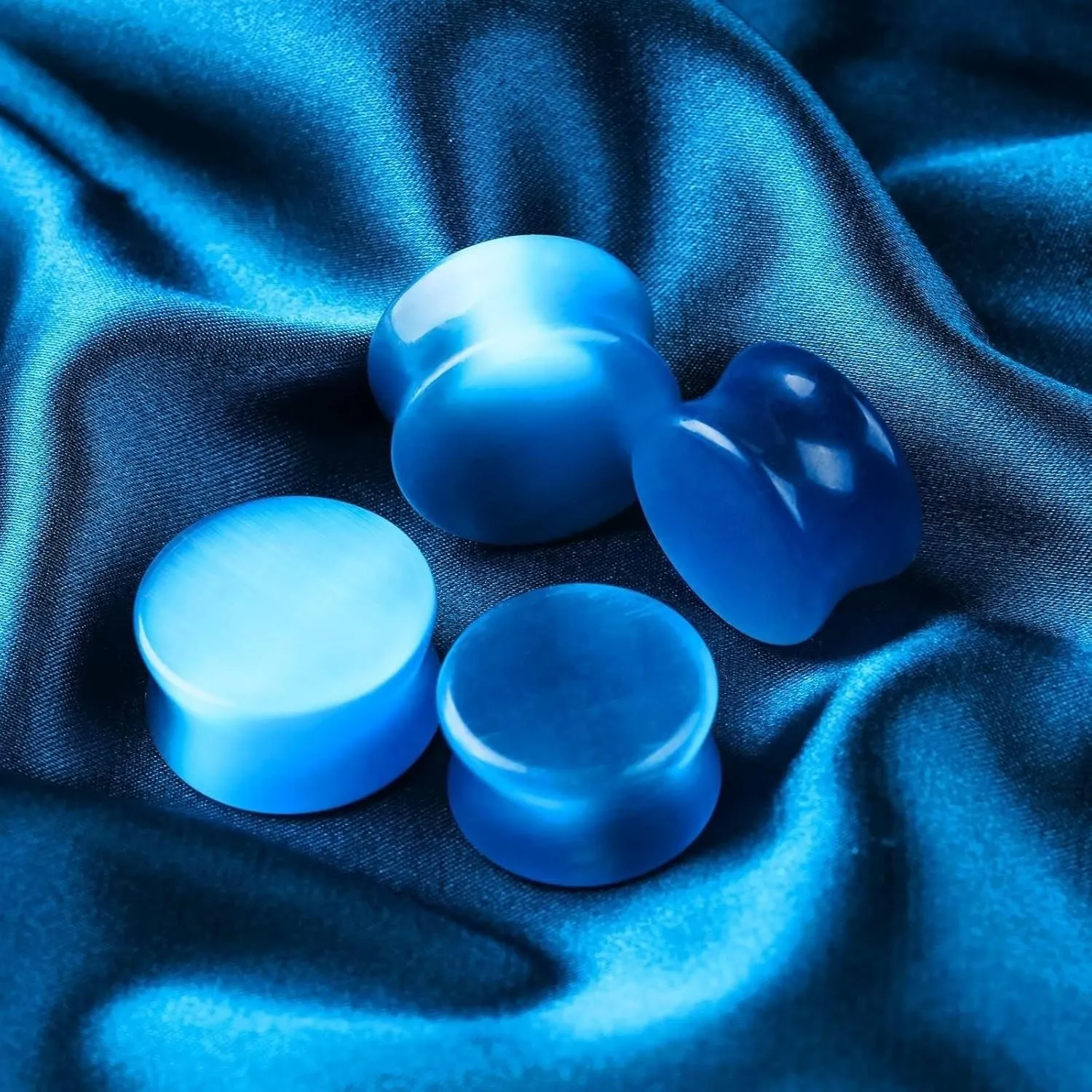 Mens Ear Gauges Plugs, Stone Tunnels for Women Ears Blue Stone Unisex Piercing Gauge Earrings 2pcs