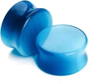 Mens Ear Gauges Plugs, Stone Tunnels for Women Ears Blue Stone Unisex Piercing Gauge Earrings 2pcs