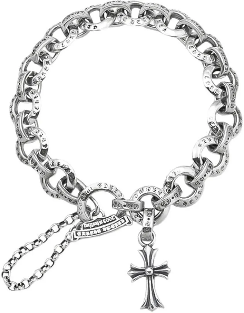 Men's Exquisitely Crafted Chrome Hearts - Inspired Chunky Link Bracelet with Ornate Cross for Men(22cm 8.66 inch)