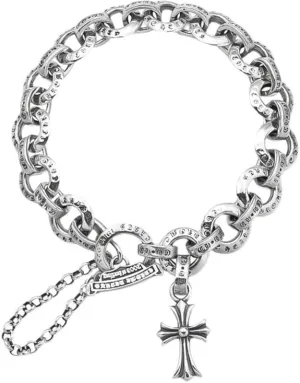 Men's Exquisitely Crafted Chrome Hearts - Inspired Chunky Link Bracelet with Ornate Cross for Men(22cm 8.66 inch)