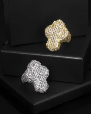 Men's Fully Iced Out 14K Gold Plated Hip Hop Rings, CZ Simulated Diamond Ring for Men, Punky Rapper Style Finger Charm, Baguette Cross Pinky Ring Underground College Event Fashion Jewelry Gift