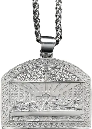 Men's Jesus' Last Supper Square Titanium Pendant Necklace Inlaid with Diamond Faith Jewelry Wheat Chain 24 inch Gift Box Packaging