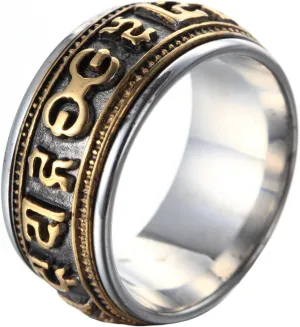Men's Stainless Steel Buddhist Mantra Prayer Spinner Ring Tibetan Om Mani Padme Hum Band
