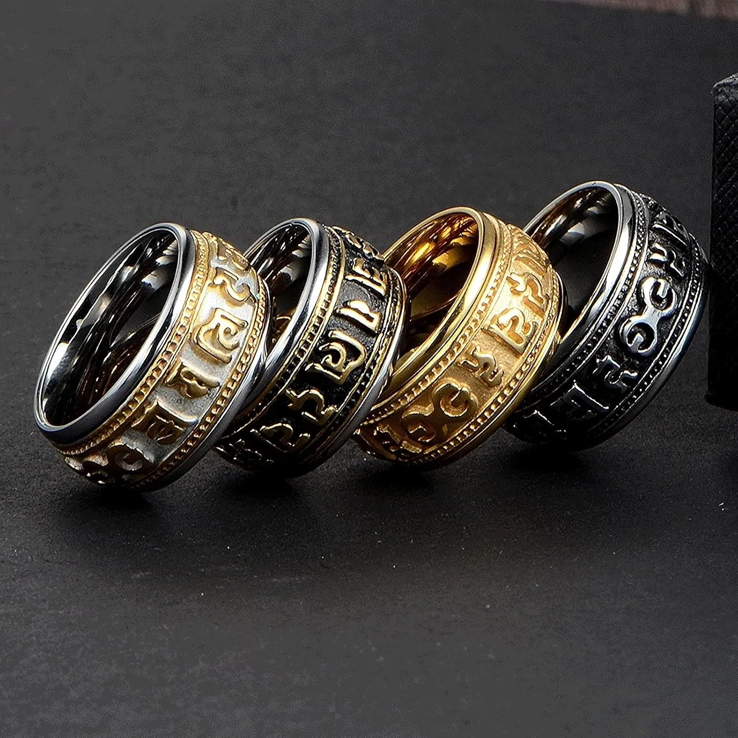 Men's Stainless Steel Buddhist Mantra Prayer Spinner Ring Tibetan Om Mani Padme Hum Band