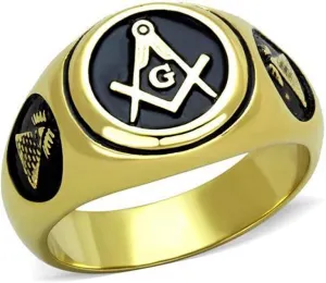 Men's Textured Masonic Lodge Freemason Signet Nugget Ring in Hypoallergenic Silvertone Stainless Steel Ornate Statement Ring