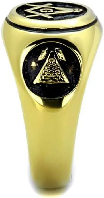 Men's Textured Masonic Lodge Freemason Signet Nugget Ring in Hypoallergenic Silvertone Stainless Steel Ornate Statement Ring