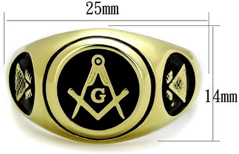 Men's Textured Masonic Lodge Freemason Signet Nugget Ring in Hypoallergenic Silvertone Stainless Steel Ornate Statement Ring