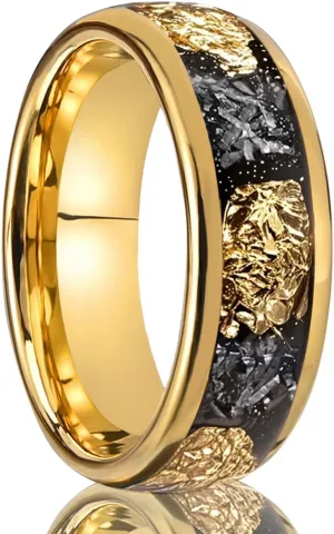 Men's Tungsten Carbide Ring 8mm Inlaid Gold Foil and Meteorite Fragments Couple Engagement Wedding Rings Fashion Luxury Suitable for Daily Wear