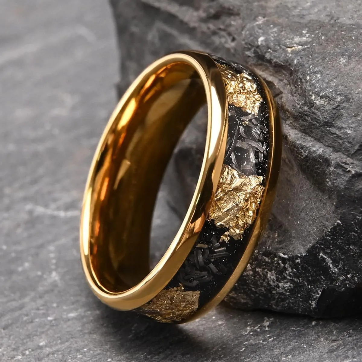 Men's Tungsten Carbide Ring 8mm Inlaid Gold Foil and Meteorite Fragments Couple Engagement Wedding Rings Fashion Luxury Suitable for Daily Wear