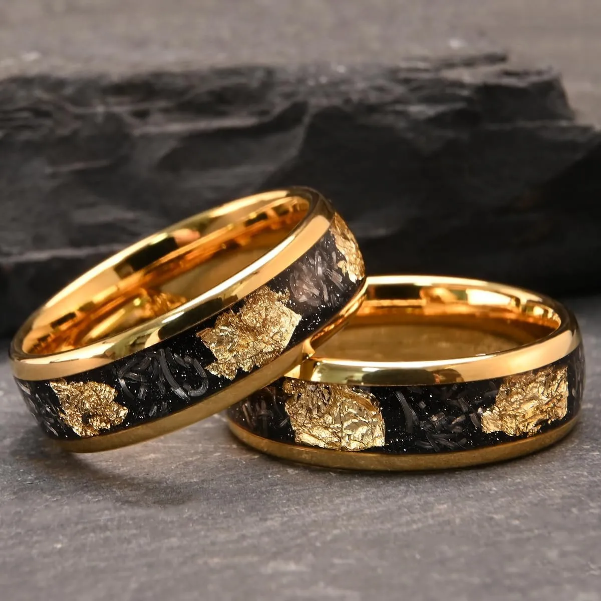 Men's Tungsten Carbide Ring 8mm Inlaid Gold Foil and Meteorite Fragments Couple Engagement Wedding Rings Fashion Luxury Suitable for Daily Wear