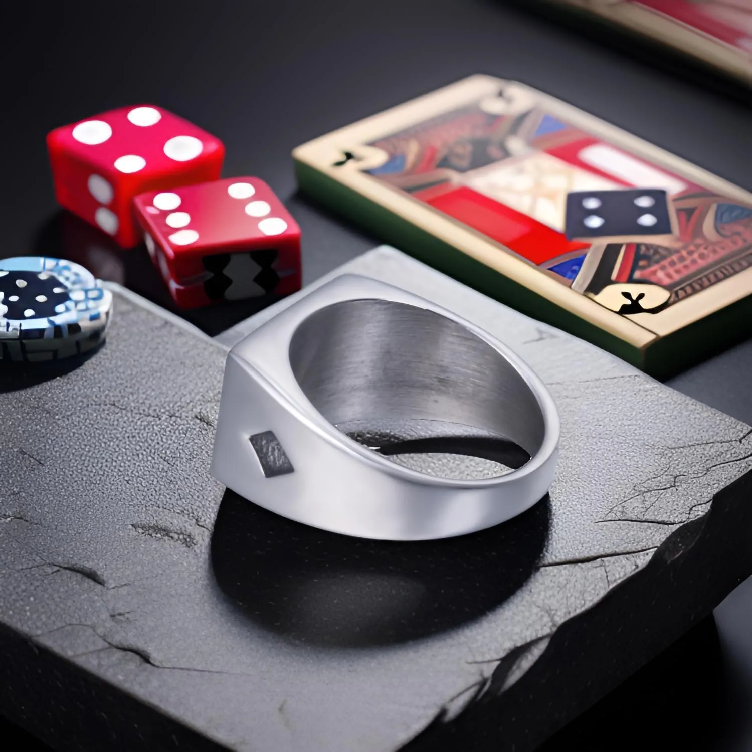 Mens Womens Stainless Steel Ring Poker Spade Ace Rings, Silver Black Sizes 8-13