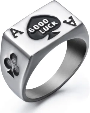 Mens Womens Stainless Steel Ring Poker Spade Ace Rings, Silver Black Sizes 8-13