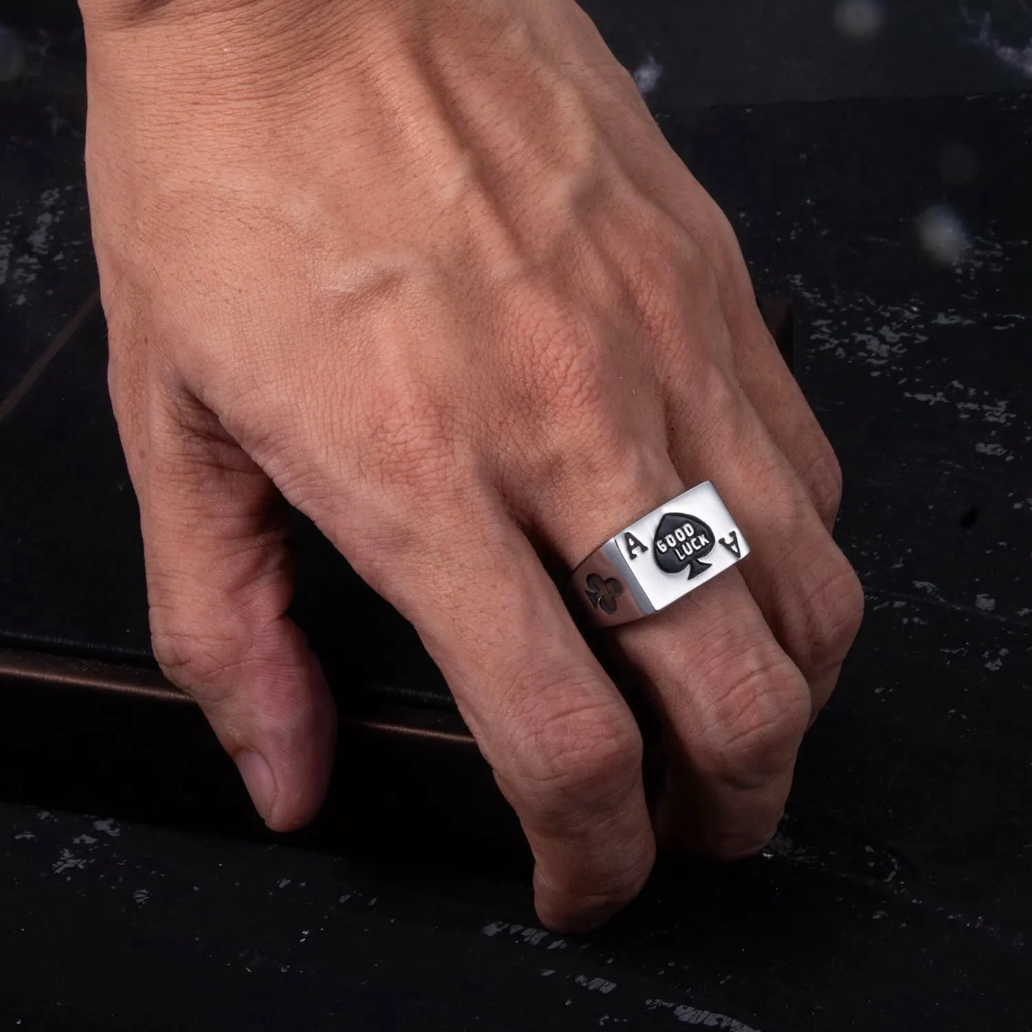 Mens Womens Stainless Steel Ring Poker Spade Ace Rings, Silver Black Sizes 8-13