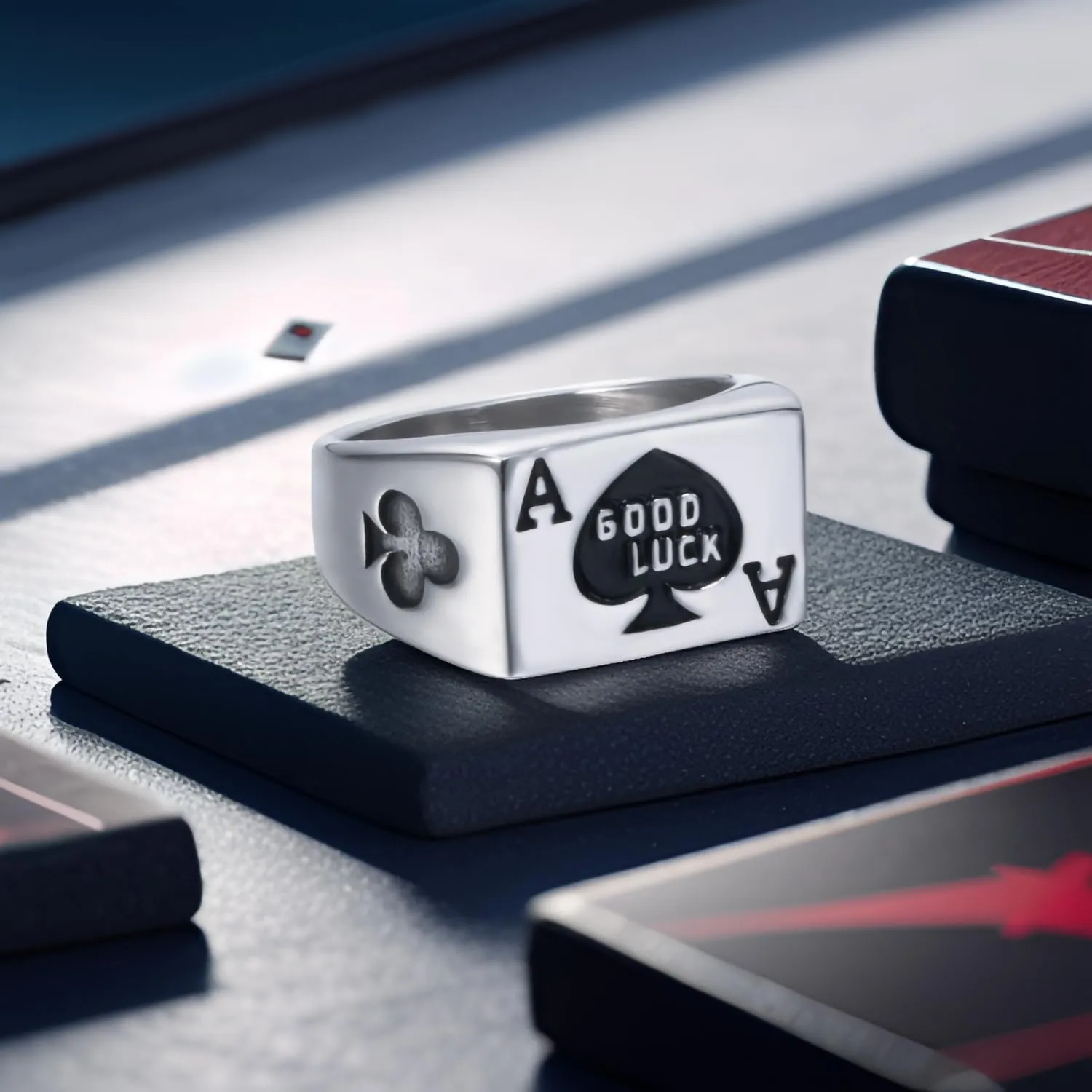 Mens Womens Stainless Steel Ring Poker Spade Ace Rings, Silver Black Sizes 8-13