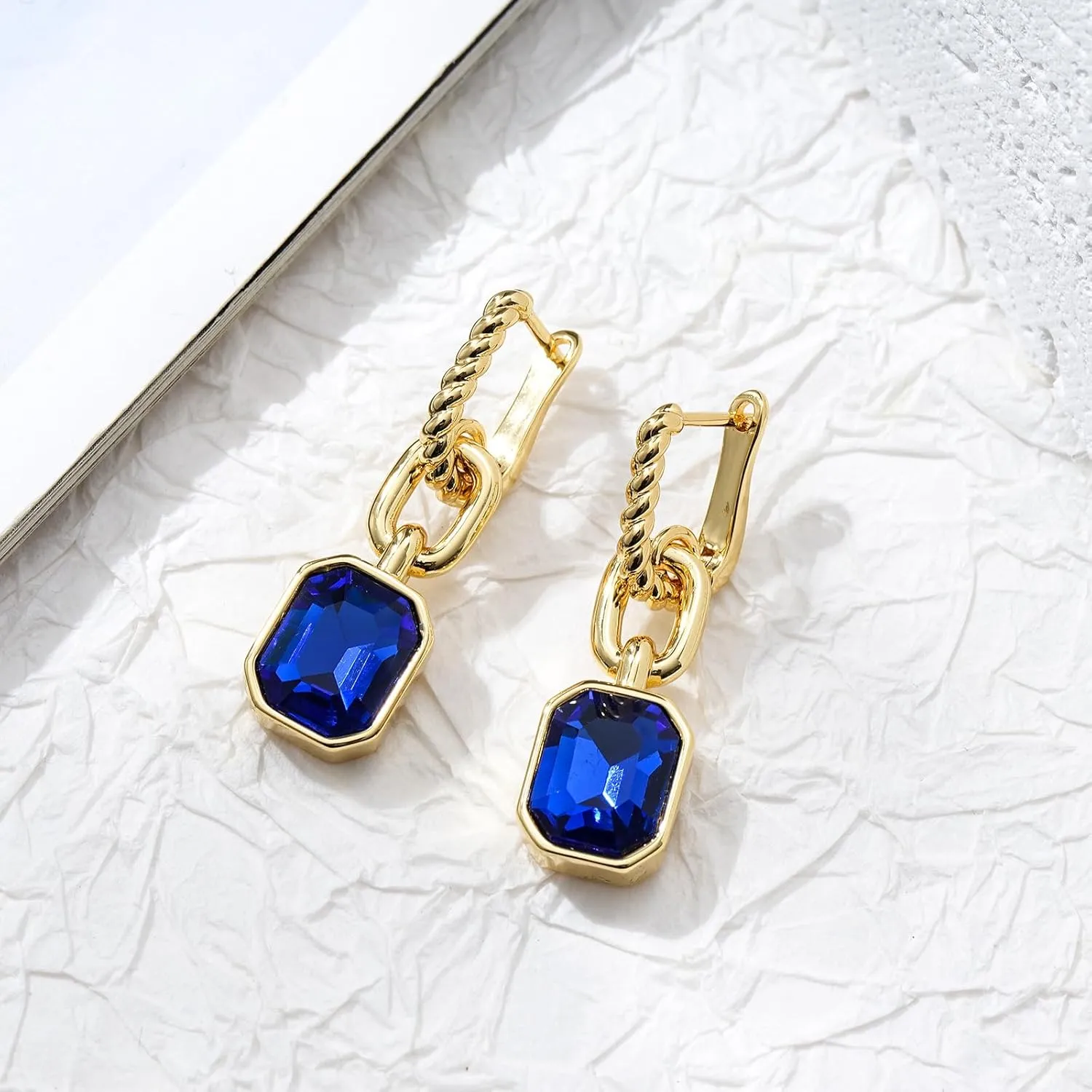Mesovor Gold Crystal Hoop Earrings for Women Trendy, 18K Gold Plated Hoop Earrings | Emerald Green Black Crystal Dangling Earrings Jewelry Gift for Mother Wife