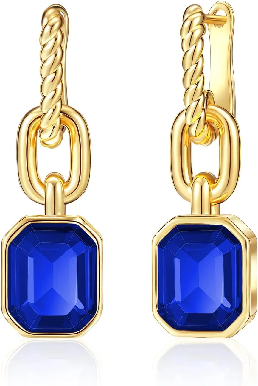 Mesovor Gold Crystal Hoop Earrings for Women Trendy, 18K Gold Plated Hoop Earrings | Emerald Green Black Crystal Dangling Earrings Jewelry Gift for Mother Wife
