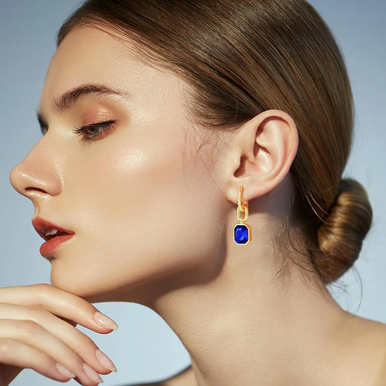 Mesovor Gold Crystal Hoop Earrings for Women Trendy, 18K Gold Plated Hoop Earrings | Emerald Green Black Crystal Dangling Earrings Jewelry Gift for Mother Wife