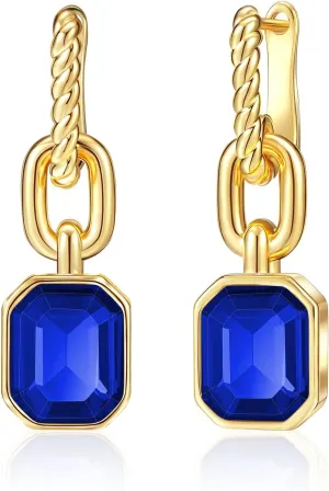 Mesovor Gold Crystal Hoop Earrings for Women Trendy, 18K Gold Plated Hoop Earrings | Emerald Green Black Crystal Dangling Earrings Jewelry Gift for Mother Wife