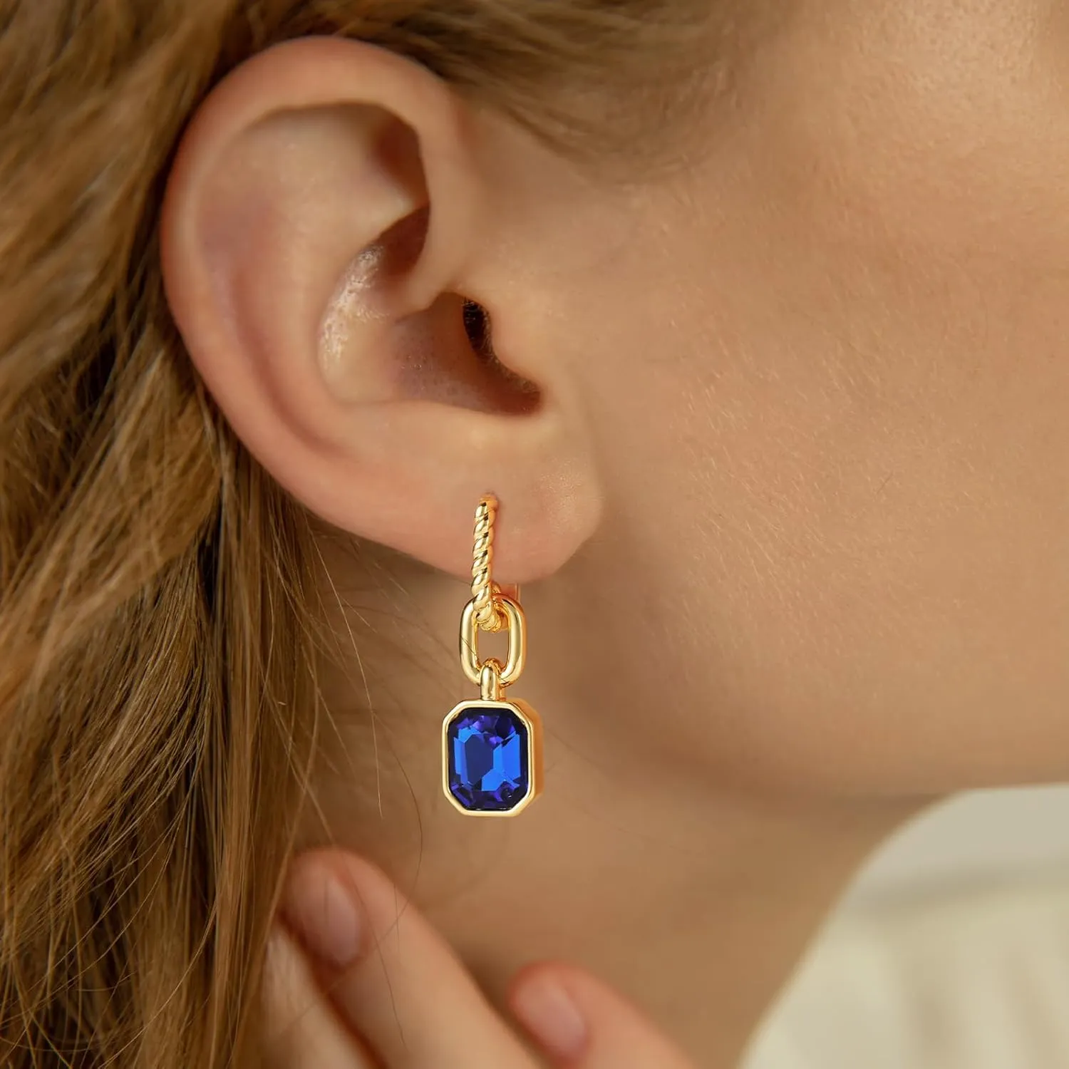 Mesovor Gold Crystal Hoop Earrings for Women Trendy, 18K Gold Plated Hoop Earrings | Emerald Green Black Crystal Dangling Earrings Jewelry Gift for Mother Wife