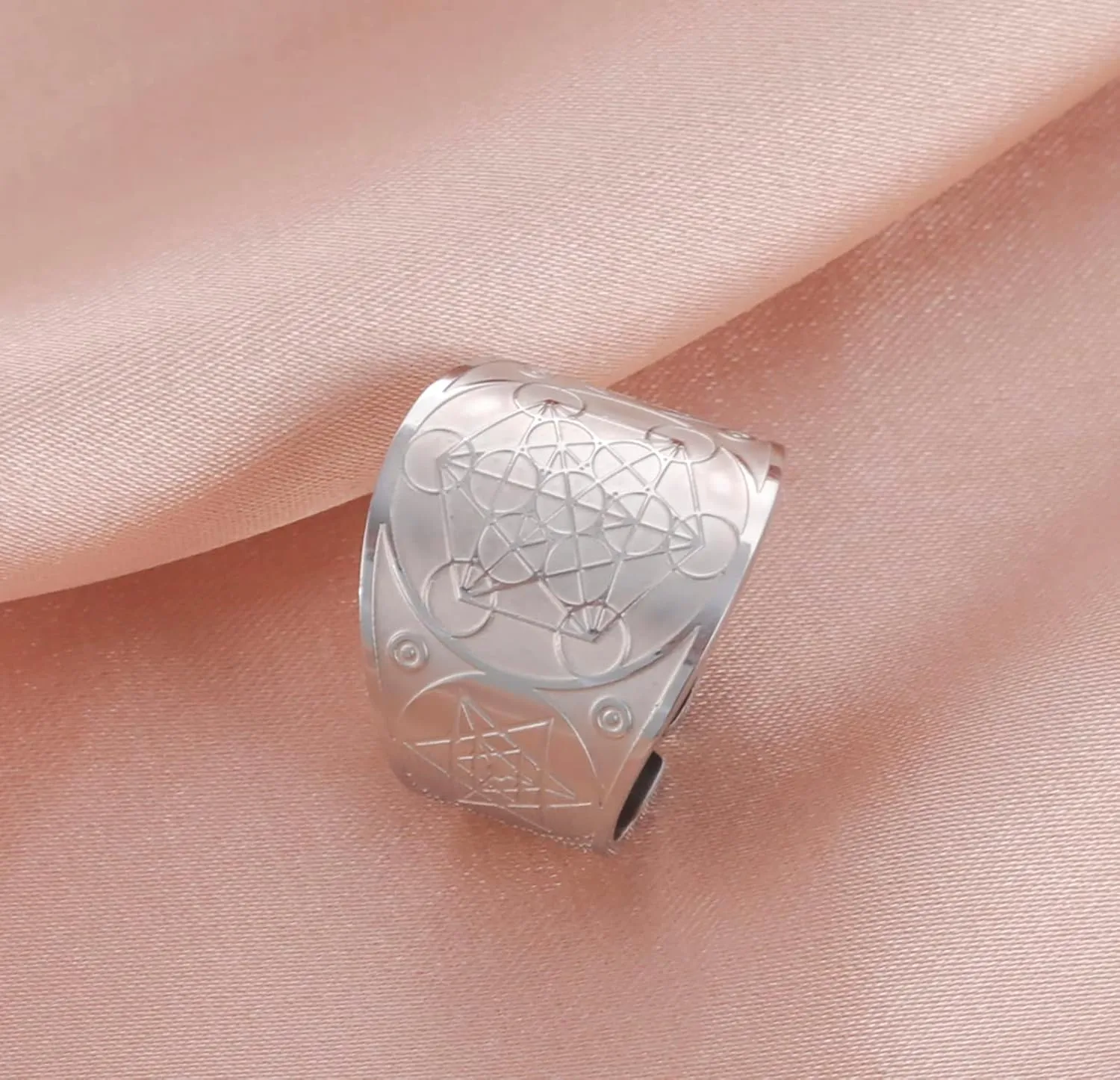 Metatron Cube Ring for Men Women Magic Men's Archangel Finger Rings Signet Ring Band Stainless Steel Sacred Geometry Hexagram Protection Amulet Ring Statement Band