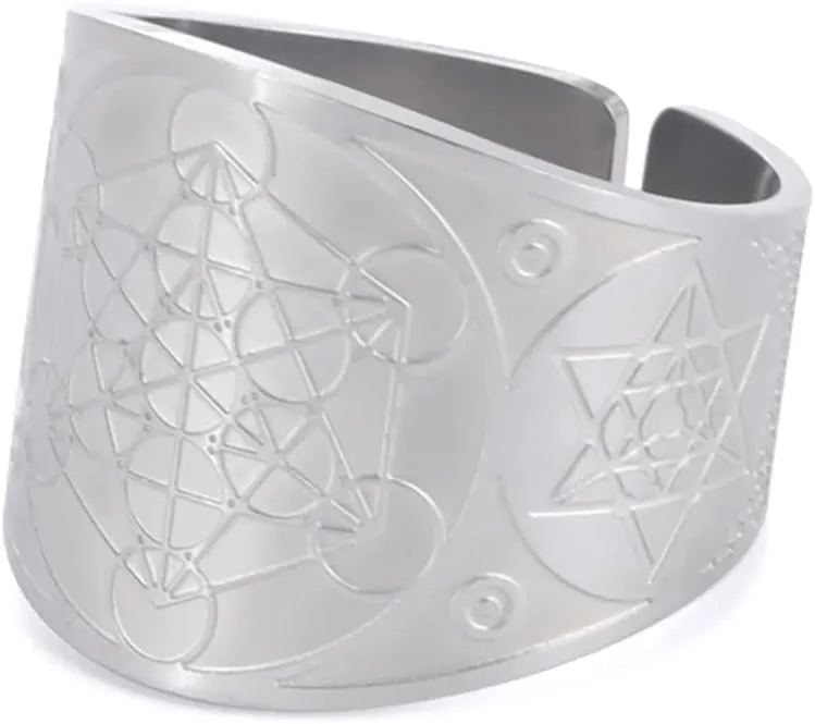 Metatron Cube Ring for Men Women Magic Men's Archangel Finger Rings Signet Ring Band Stainless Steel Sacred Geometry Hexagram Protection Amulet Ring Statement Band