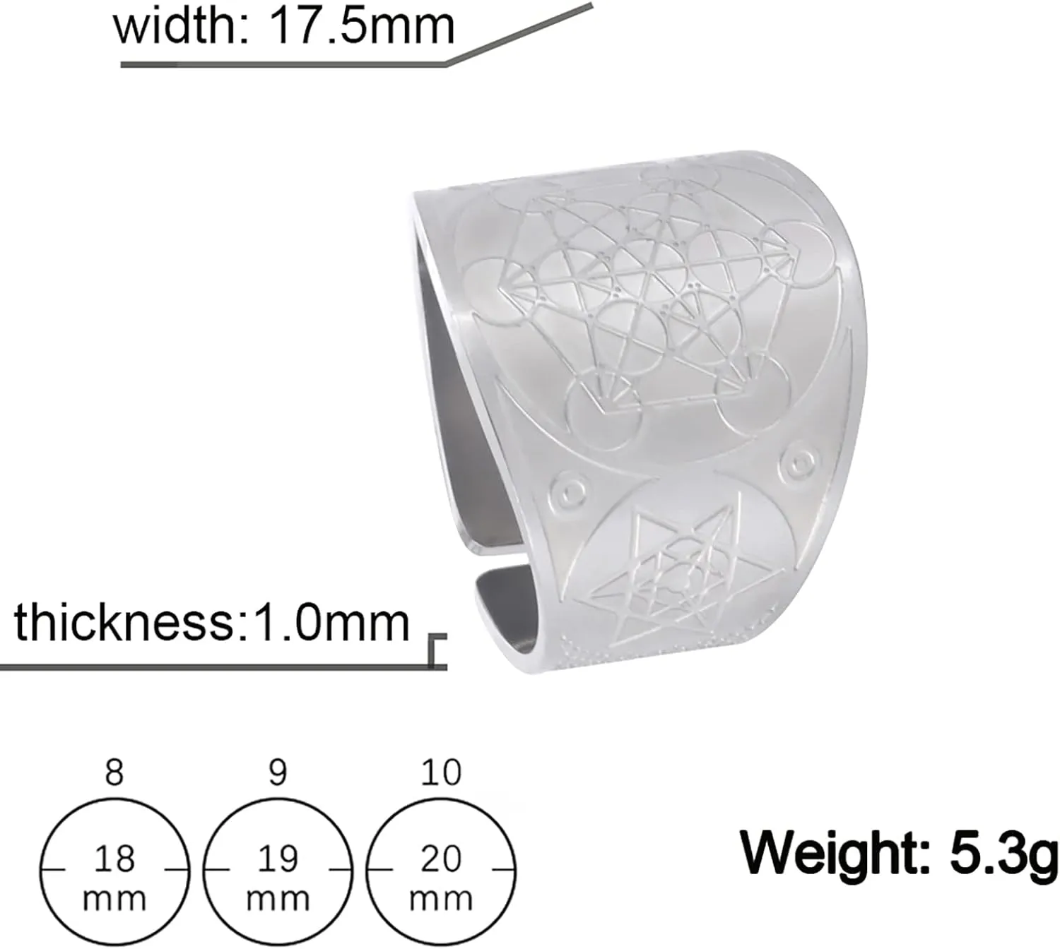 Metatron Cube Ring for Men Women Magic Men's Archangel Finger Rings Signet Ring Band Stainless Steel Sacred Geometry Hexagram Protection Amulet Ring Statement Band