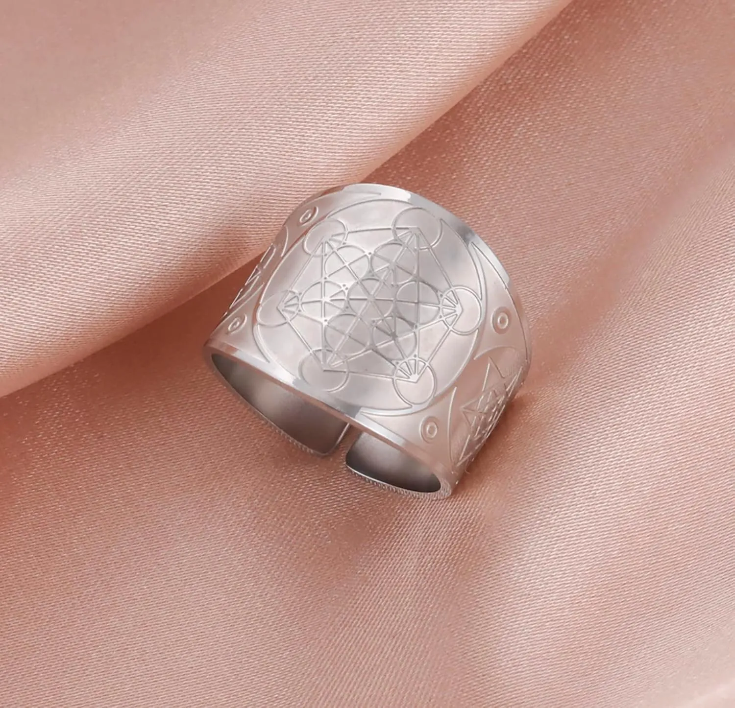 Metatron Cube Ring for Men Women Magic Men's Archangel Finger Rings Signet Ring Band Stainless Steel Sacred Geometry Hexagram Protection Amulet Ring Statement Band