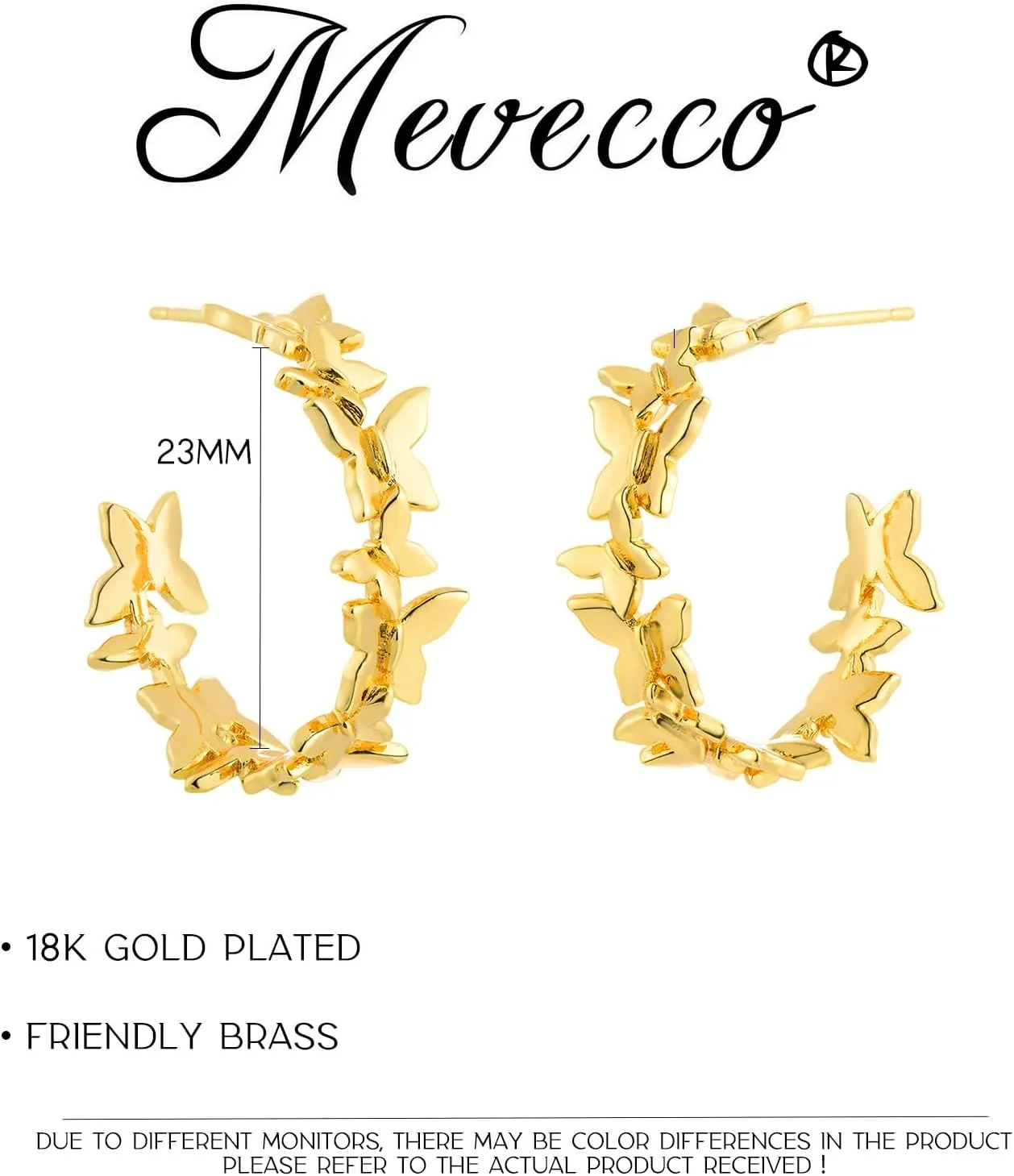 MEVECCO Gold Hoop Earring Sterling Silver Post Chunky Open Hoops 18K Gold Plated Simple Handmade Earrings Jewelry for Her
