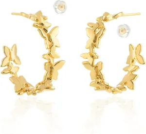 MEVECCO Gold Hoop Earring Sterling Silver Post Chunky Open Hoops 18K Gold Plated Simple Handmade Earrings Jewelry for Her