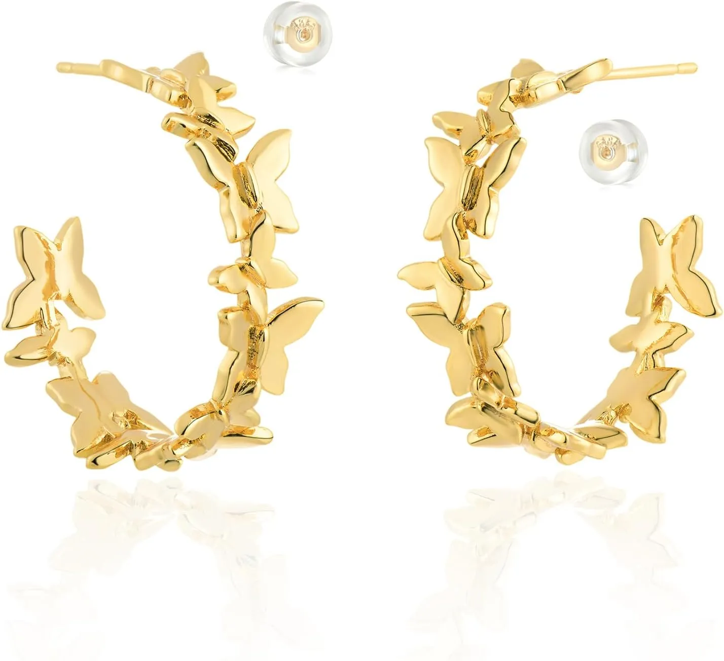 MEVECCO Gold Hoop Earring Sterling Silver Post Chunky Open Hoops 18K Gold Plated Simple Handmade Earrings Jewelry for Her