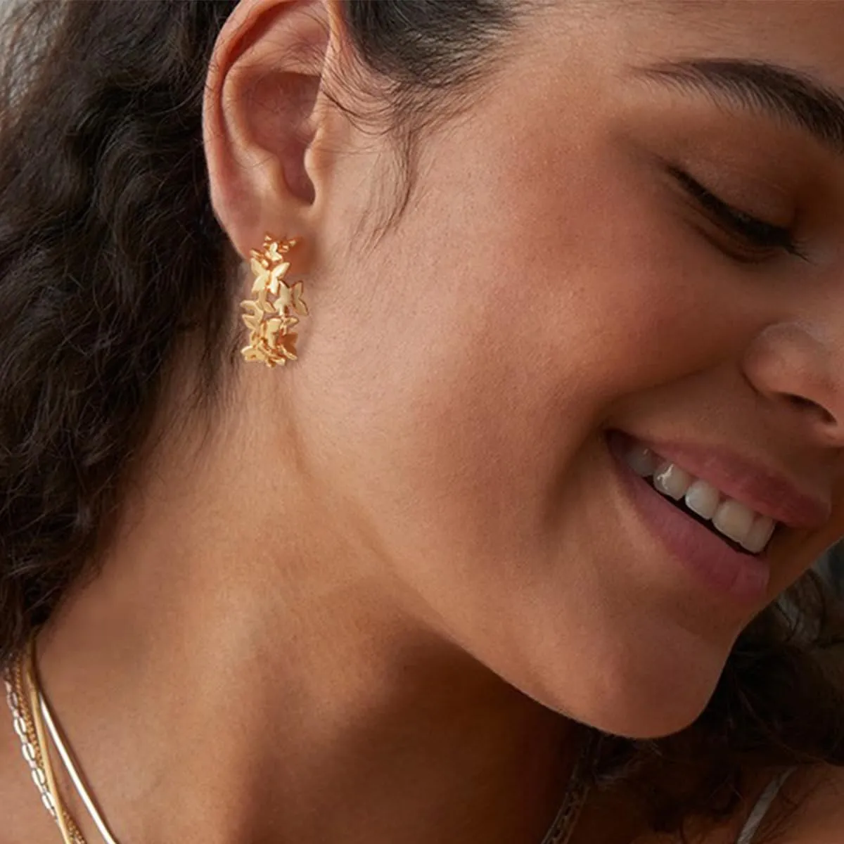 MEVECCO Gold Hoop Earring Sterling Silver Post Chunky Open Hoops 18K Gold Plated Simple Handmade Earrings Jewelry for Her