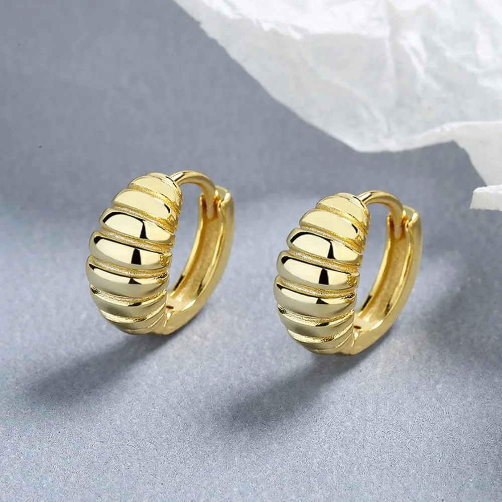 MIKAMU 925 Sterling Silver Croissant Hoop Earrings for Women CZ cubic zirconia Dainty Earring Jewelry for Women