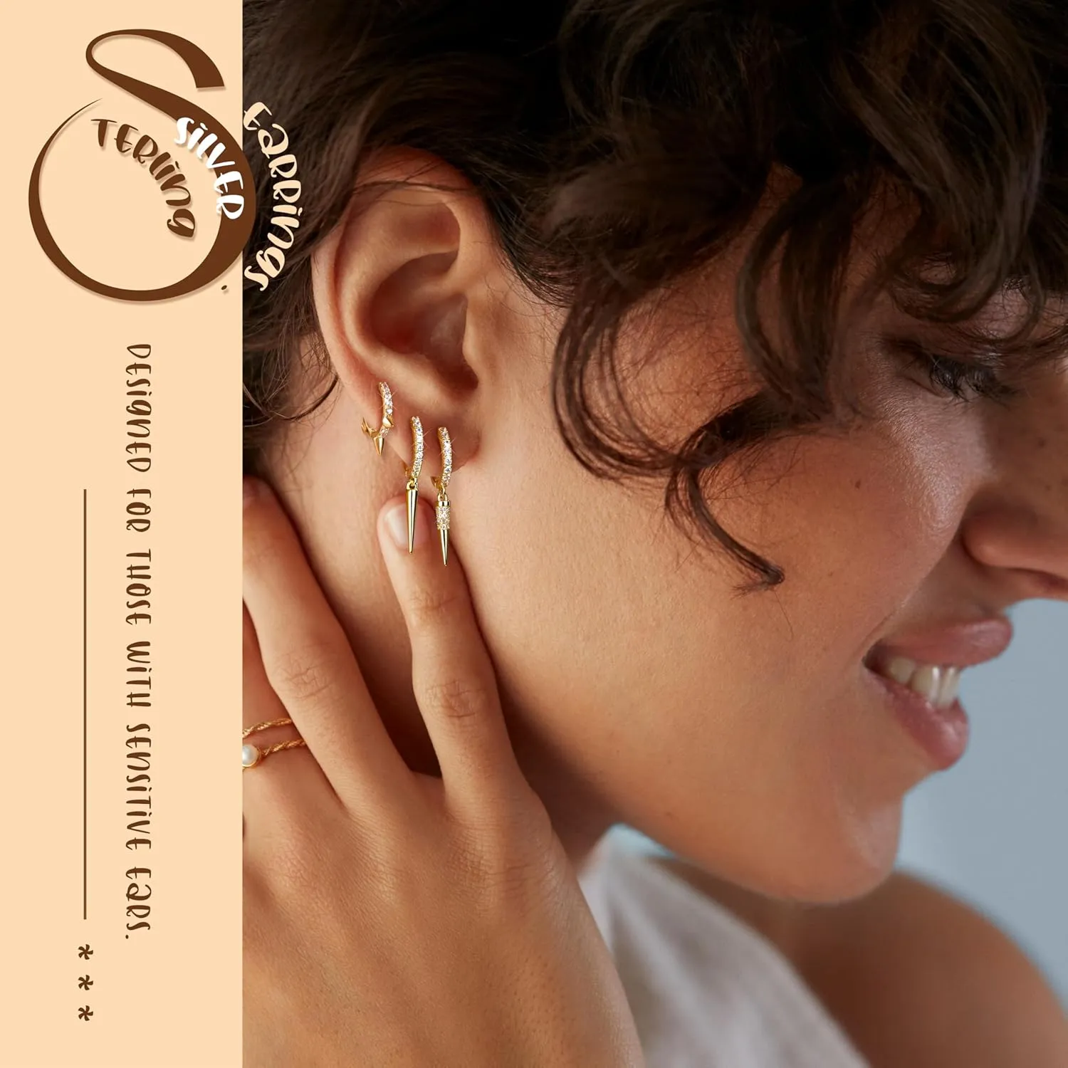 MILACOLATO 3 Pairs 925 Sterling Silver Earrings for Women, Dainty 14K Gold Plated Huggie Hoop Earrings Sets for Multiple Piercing, Hypoallergenic Cartilage Stud Hoop Earrings Stacks Trendy Jewelry Gifts for Women Mother