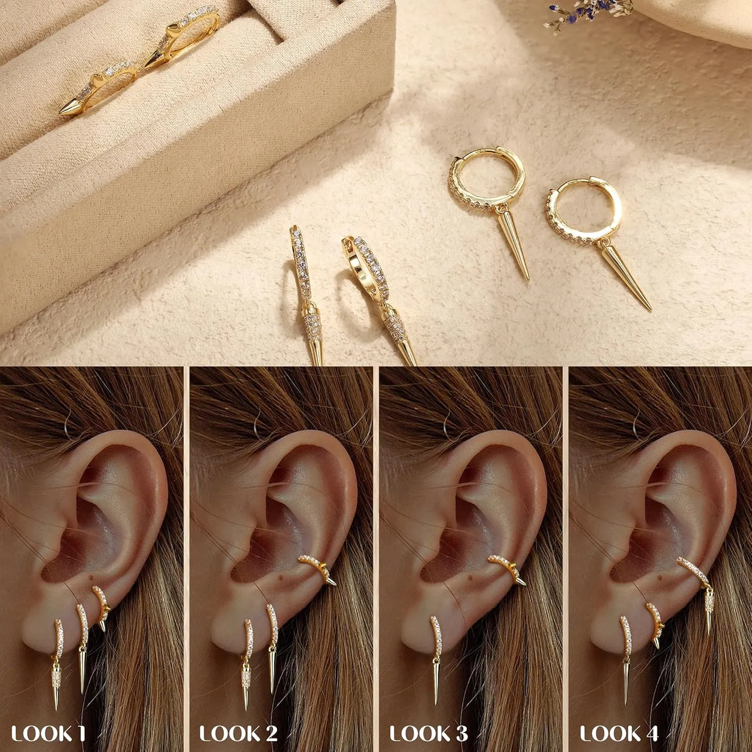 MILACOLATO 3 Pairs 925 Sterling Silver Earrings for Women, Dainty 14K Gold Plated Huggie Hoop Earrings Sets for Multiple Piercing, Hypoallergenic Cartilage Stud Hoop Earrings Stacks Trendy Jewelry Gifts for Women Mother